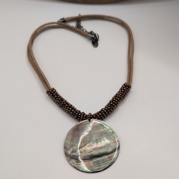Lia Sophia Brown Necklace with Circular Shell Pendant and Earthy Tones - Picture 6 of 8